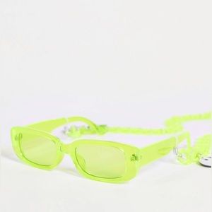 Neon Lime Rectangular Sunglasses with Chain